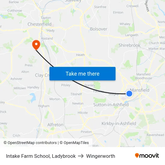 Intake Farm School, Ladybrook to Wingerworth map