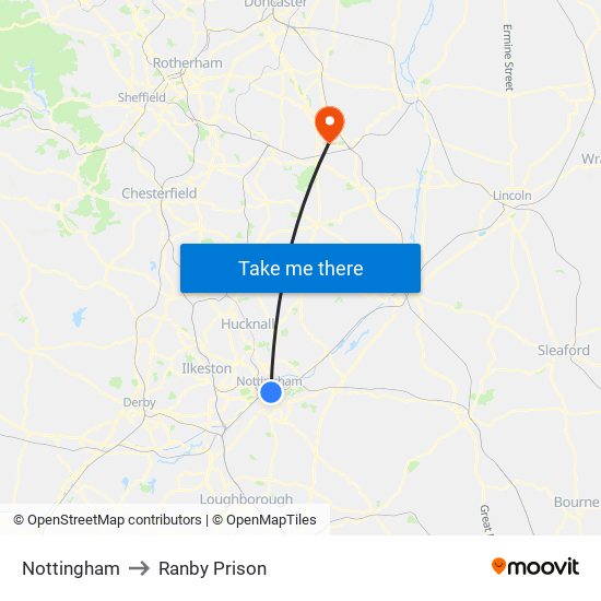 Nottingham to Ranby Prison map