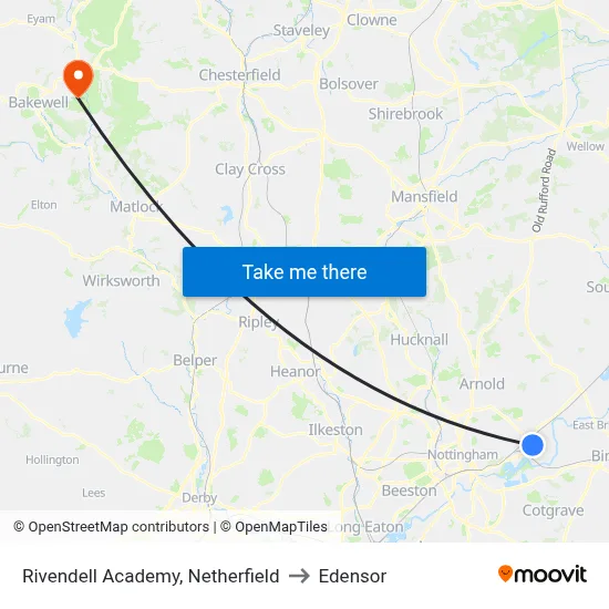 Rivendell Academy, Netherfield to Edensor map