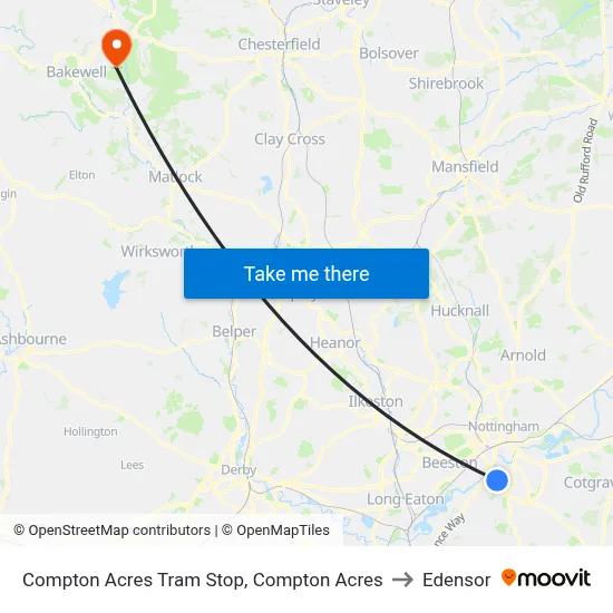 Compton Acres Tram Stop, Compton Acres to Edensor map