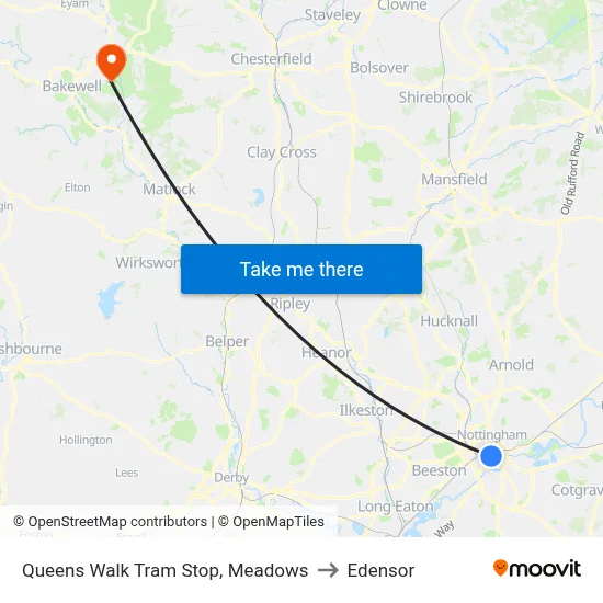 Queens Walk Tram Stop, Meadows to Edensor map