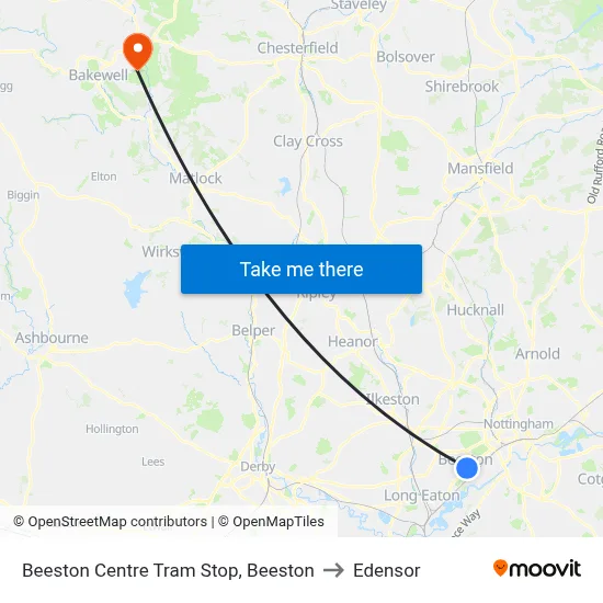 Beeston Centre Tram Stop, Beeston to Edensor map