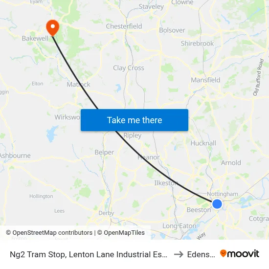 Ng2 Tram Stop, Lenton Lane Industrial Estate to Edensor map
