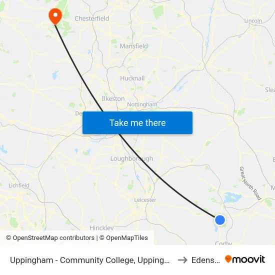 Uppingham - Community College, Uppingham to Edensor map