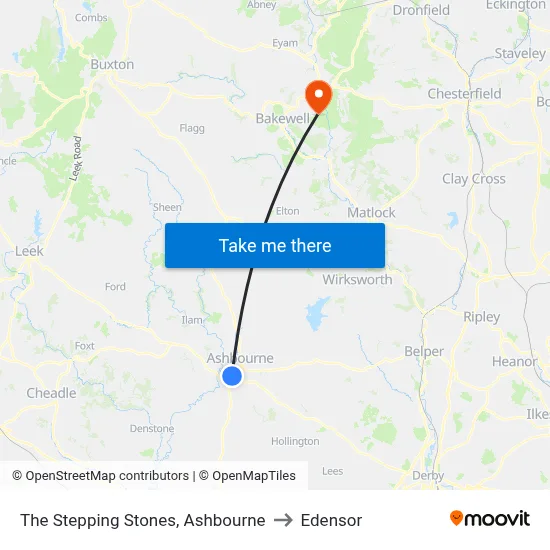 The Stepping Stones, Ashbourne to Edensor map
