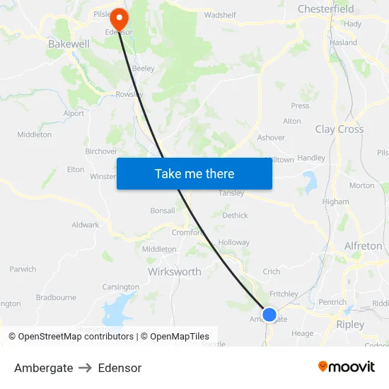 Ambergate to Edensor map