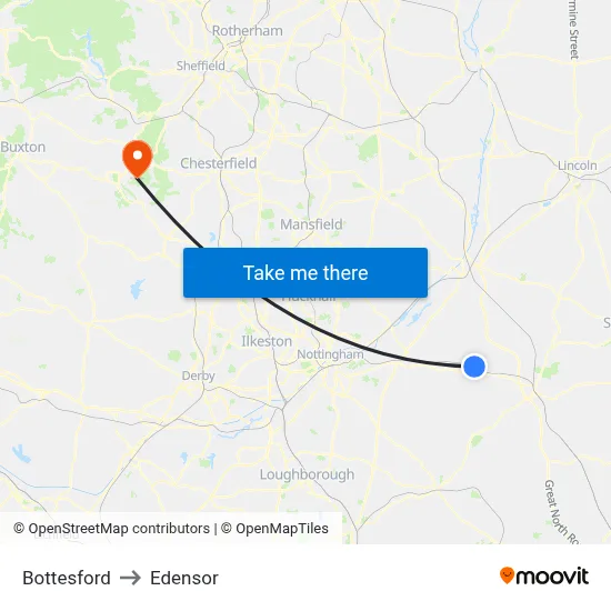 Bottesford to Edensor map