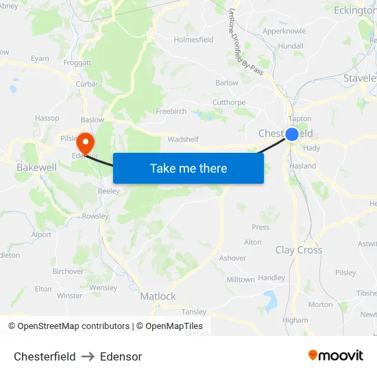 Chesterfield to Edensor map