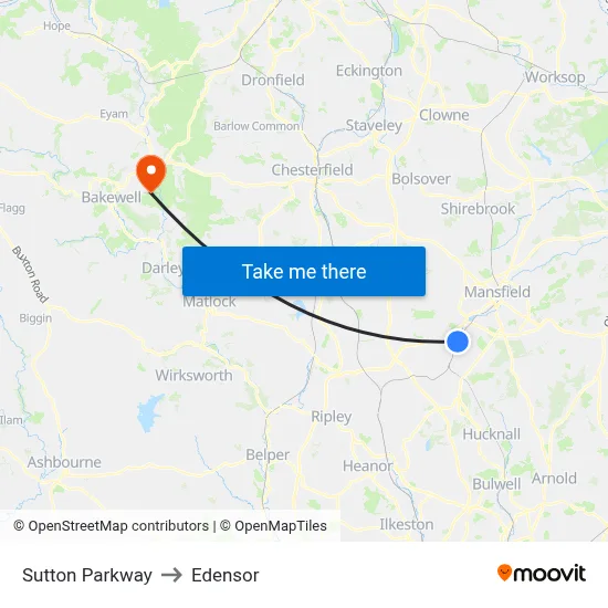 Sutton Parkway to Edensor map