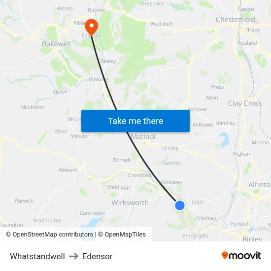 Whatstandwell to Edensor map