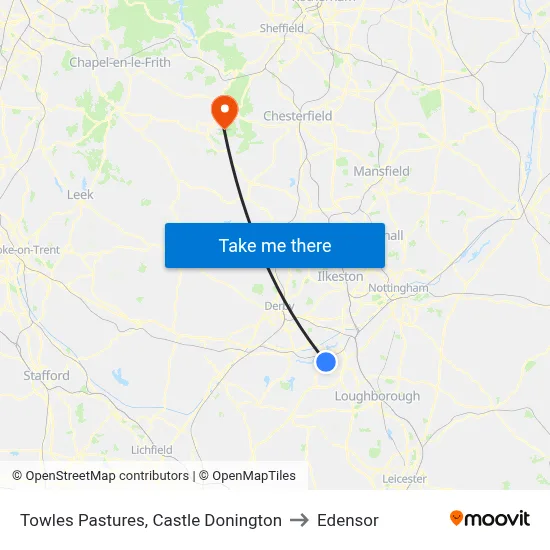 Towles Pastures, Castle Donington to Edensor map