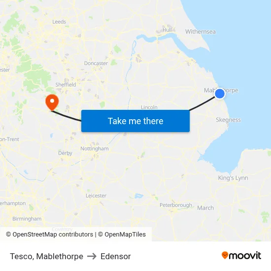 Tesco, Mablethorpe to Edensor map