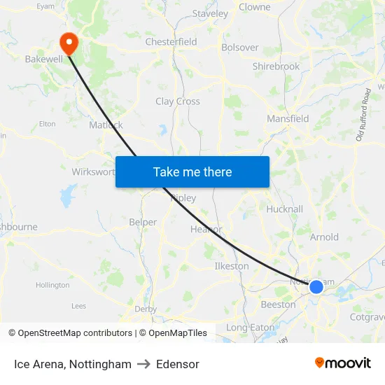 Ice Arena, Nottingham to Edensor map