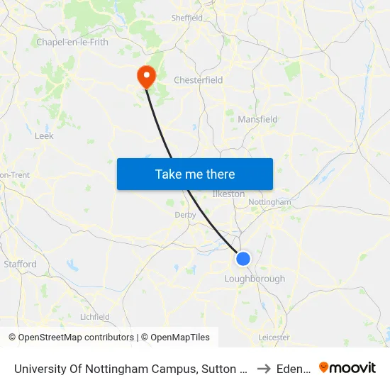 University Of Nottingham Campus, Sutton Bonington to Edensor map