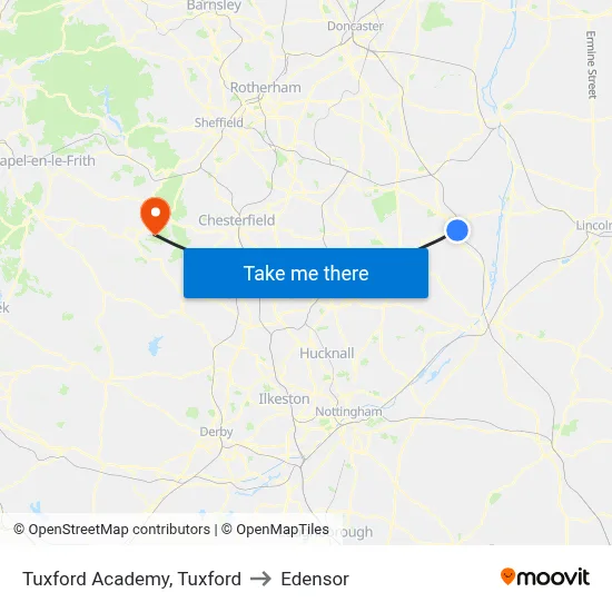 Tuxford Academy, Tuxford to Edensor map
