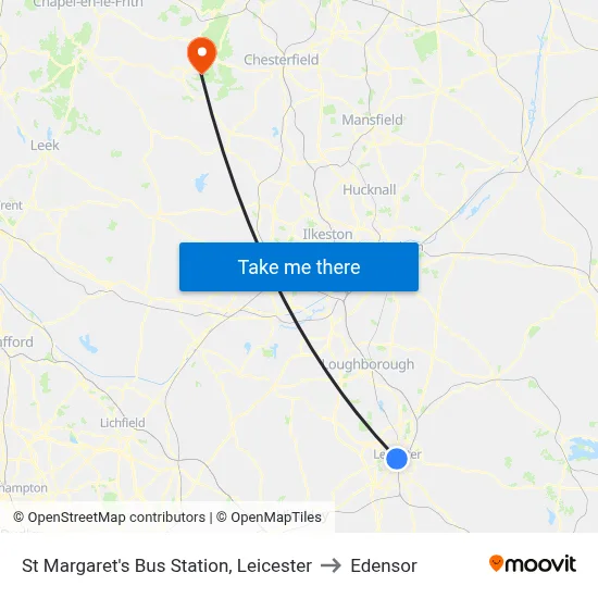 St Margaret's Bus Station, Leicester to Edensor map