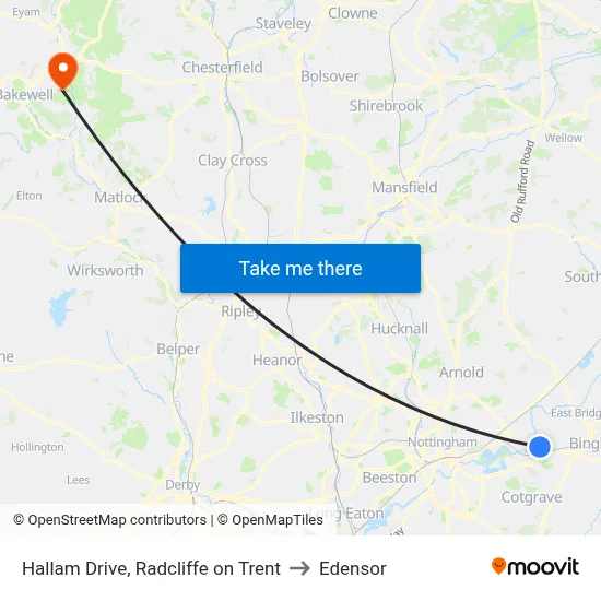 Hallam Drive, Radcliffe on Trent to Edensor map