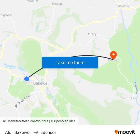 Aldi, Bakewell to Edensor map