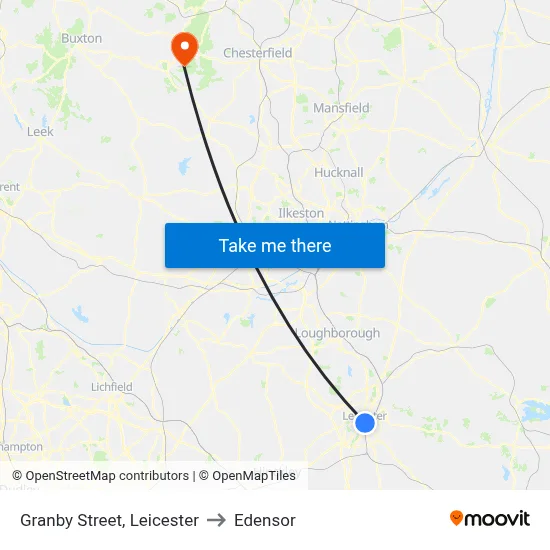Granby Street, Leicester to Edensor map