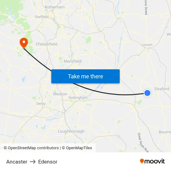 Ancaster to Edensor map
