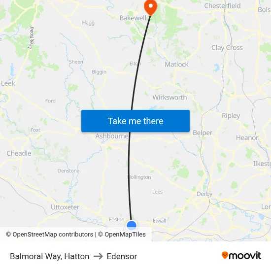 Balmoral Way, Hatton to Edensor map