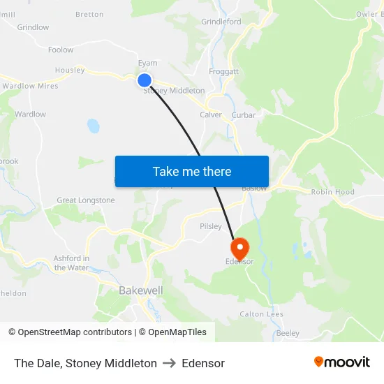 The Dale, Stoney Middleton to Edensor map