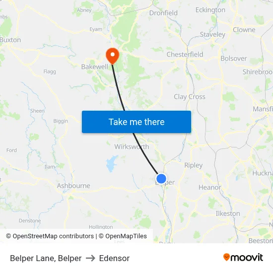 Belper Lane, Belper to Edensor map