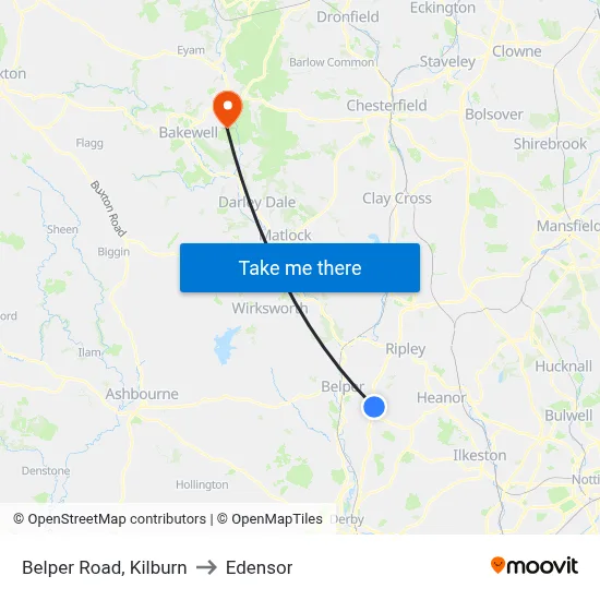 Belper Road, Kilburn to Edensor map