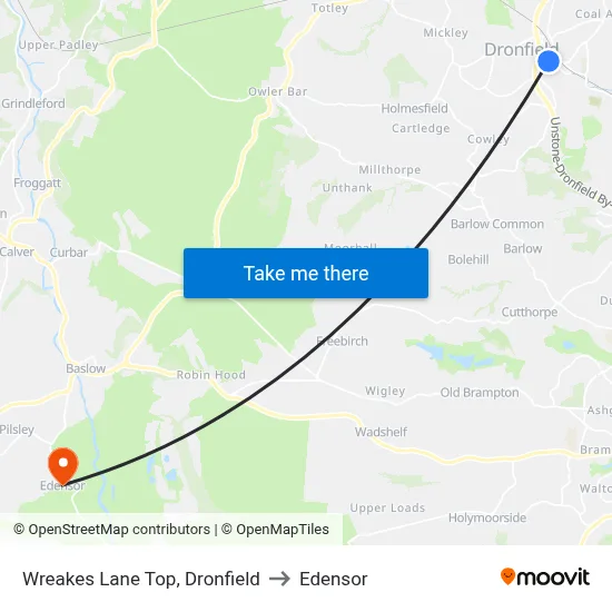 Wreakes Lane Top, Dronfield to Edensor map