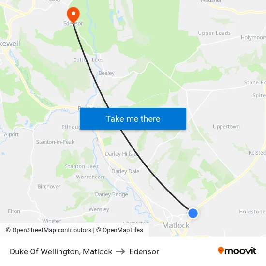 Duke Of Wellington, Matlock to Edensor map