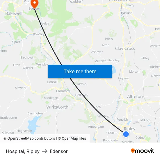 Hospital, Ripley to Edensor map