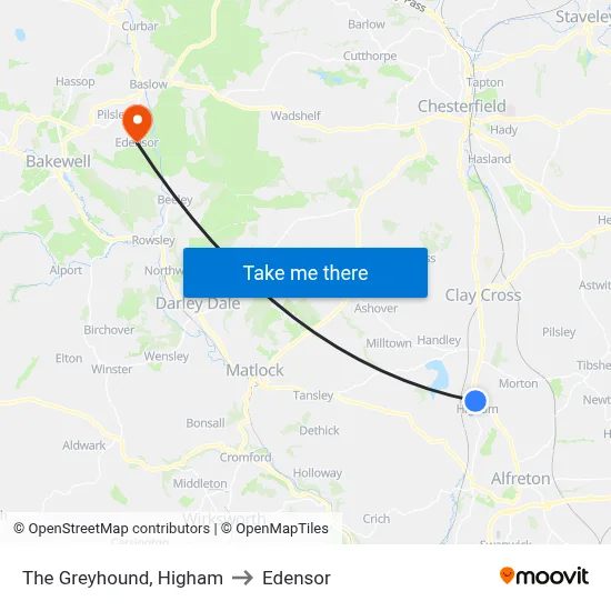 The Greyhound, Higham to Edensor map