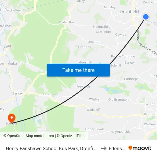 Henry Fanshawe School Bus Park, Dronfield to Edensor map