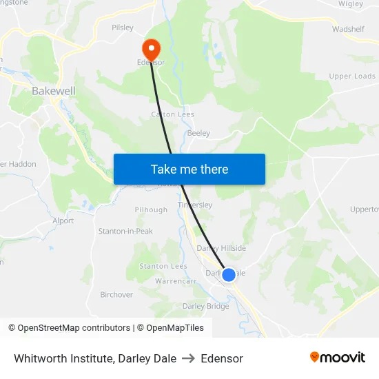 Whitworth Institute, Darley Dale to Edensor map