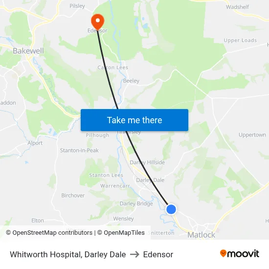 Whitworth Hospital, Darley Dale to Edensor map