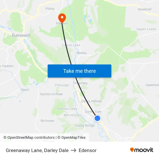 Greenaway Lane, Darley Dale to Edensor map