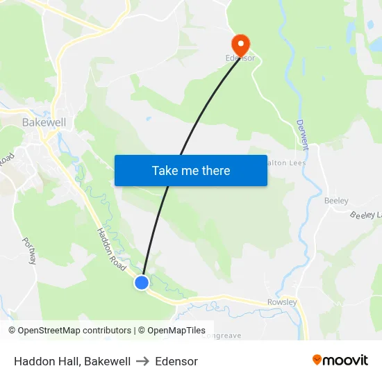 Haddon Hall, Bakewell to Edensor map
