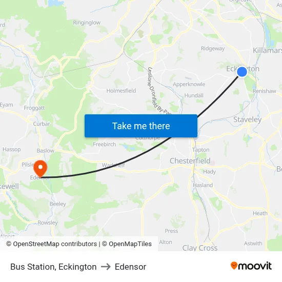 Bus Station, Eckington to Edensor map