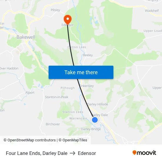 Four Lane Ends, Darley Dale to Edensor map