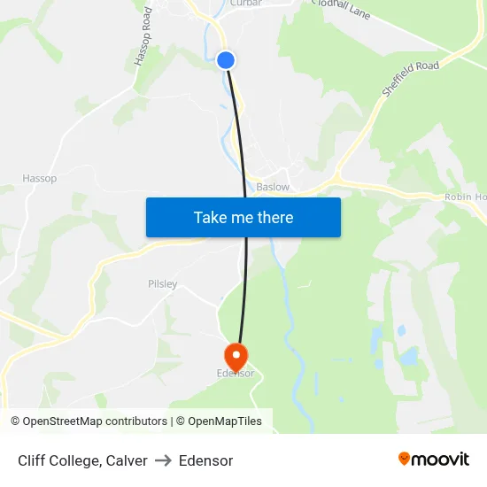 Cliff College, Calver to Edensor map