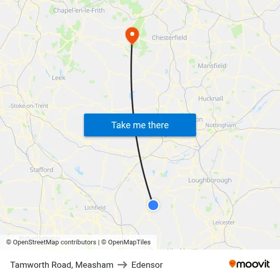 Tamworth Road, Measham to Edensor map