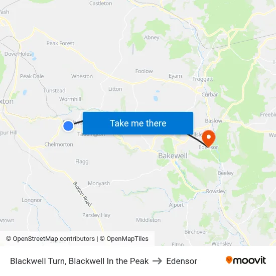 Blackwell Turn, Blackwell In the Peak to Edensor map