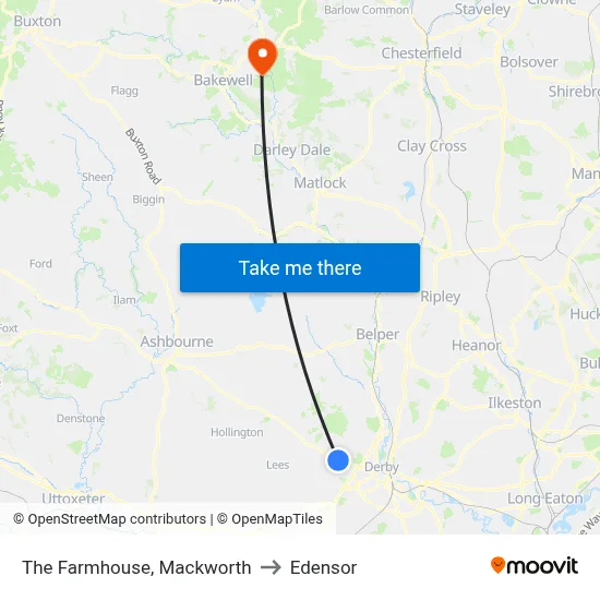 The Farmhouse, Mackworth to Edensor map