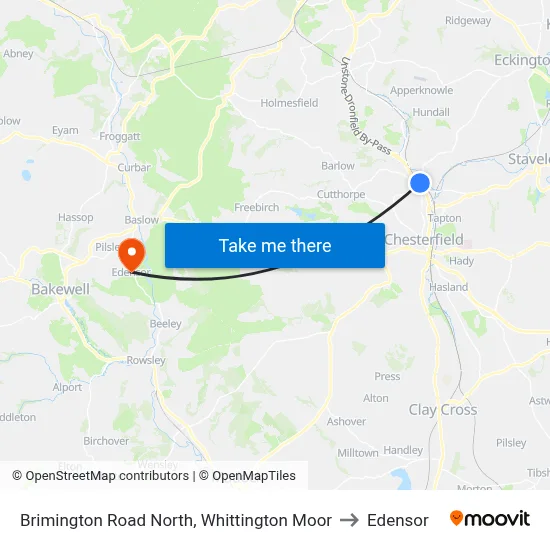 Brimington Road North, Whittington Moor to Edensor map