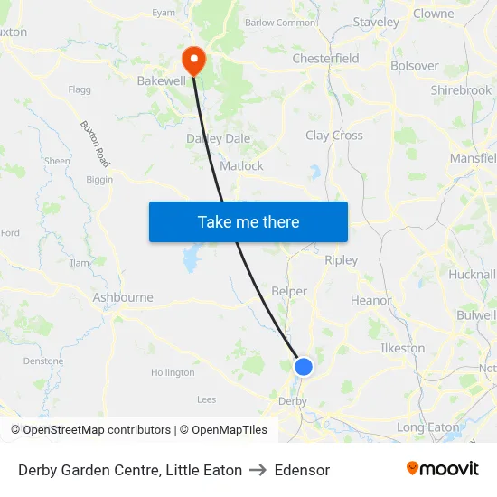 Derby Garden Centre, Little Eaton to Edensor map