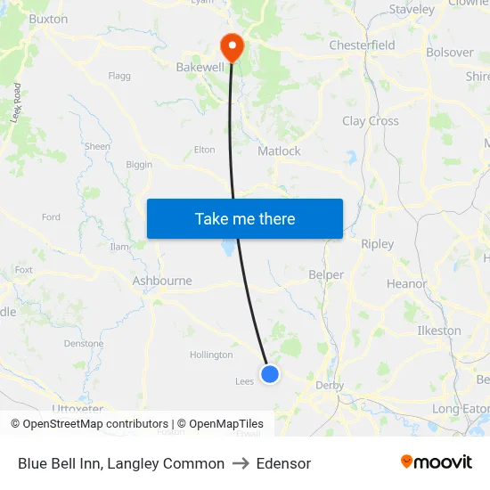Blue Bell Inn, Langley Common to Edensor map