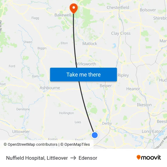 Nuffield Hospital, Littleover to Edensor map