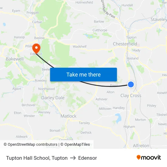 Tupton Hall School, Tupton to Edensor map