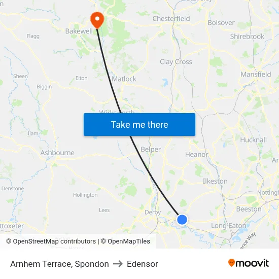 Arnhem Terrace, Spondon to Edensor map