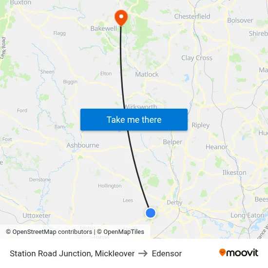 Station Road Junction, Mickleover to Edensor map